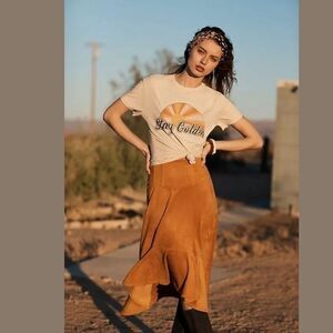 🆕ANTHROPOLOGIE COSIMA FLOUNCED SUEDED MIDI SKIRT